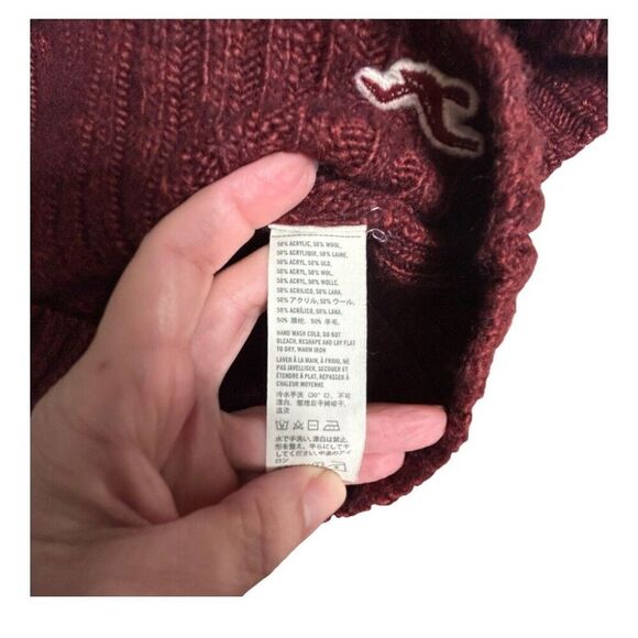 Hollister M Maroon Wool Blend Sweater Cropped Knit Boat Neck Short Sleeve Top - Picture 11 of 12